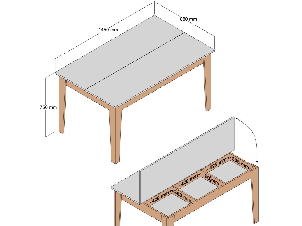 Mesa de jantar em madeira "Milan500" - 145 x 88 x 75 cm - Cinzento antracite