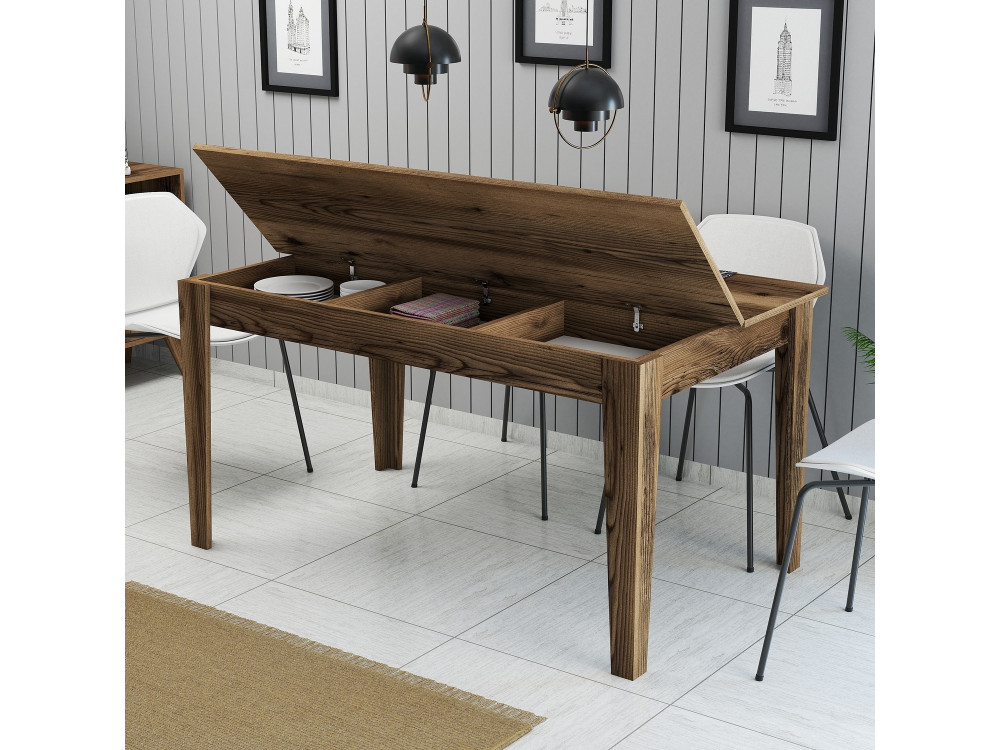 Mesa de jantar em madeira "Milan500" - 145 x 88 x 75 cm - Castanho