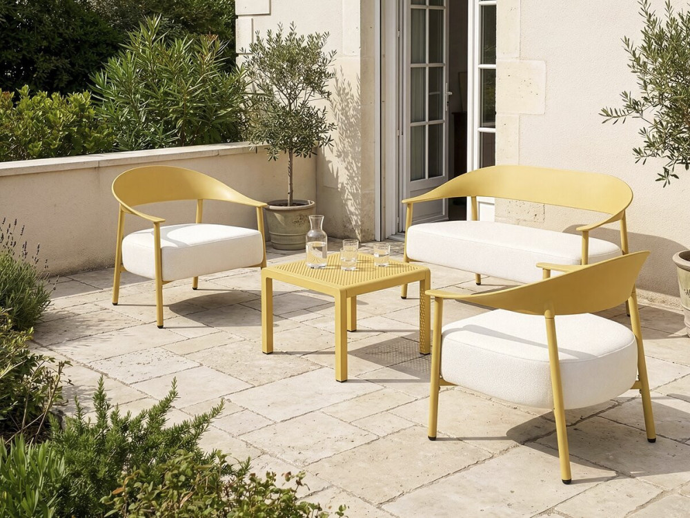 Sofá de jardim "Céora" em plástico e metal - 2 lugares - Amarelo