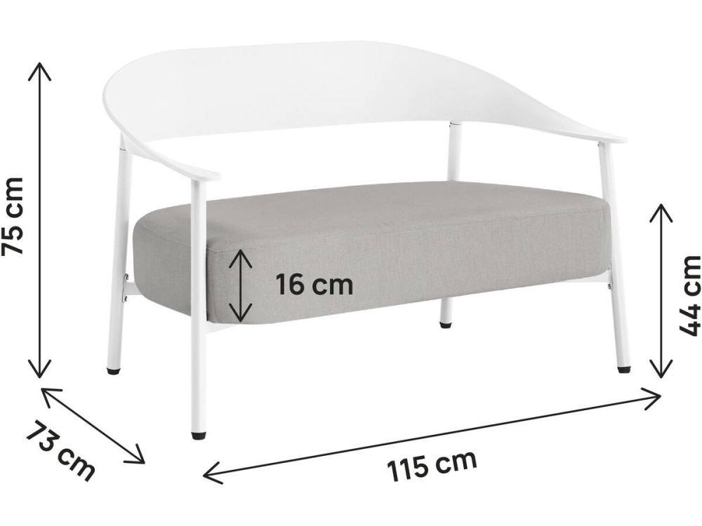 Sofá de jardim "Céora" em plástico e metal - 2 lugares - Branco