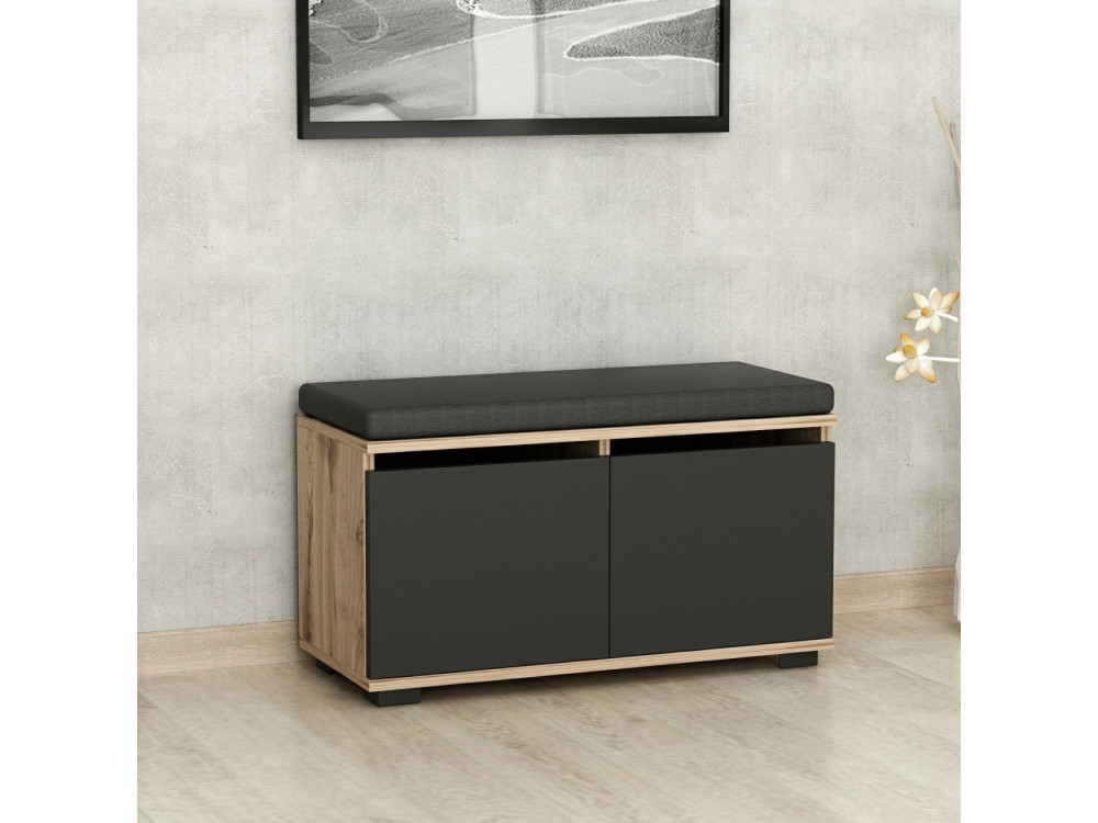 Sapateira de madeira "Drago" - 80 x 35 x 42 cm - Cinzento antracite