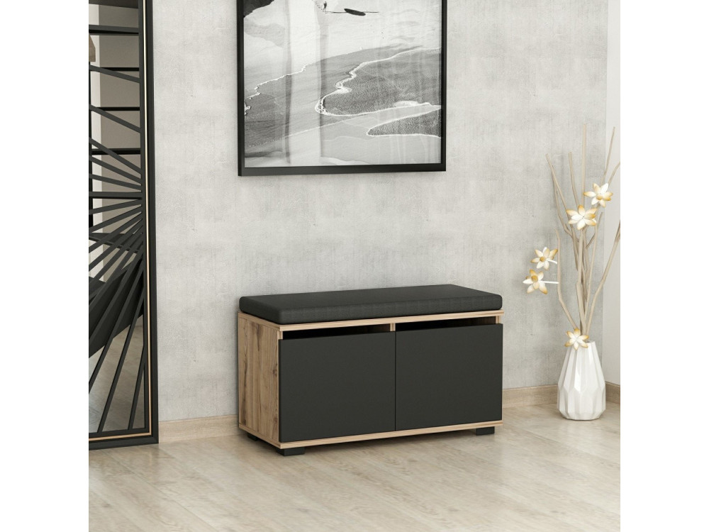 Sapateira de madeira "Drago" - 80 x 35 x 42 cm - Cinzento antracite