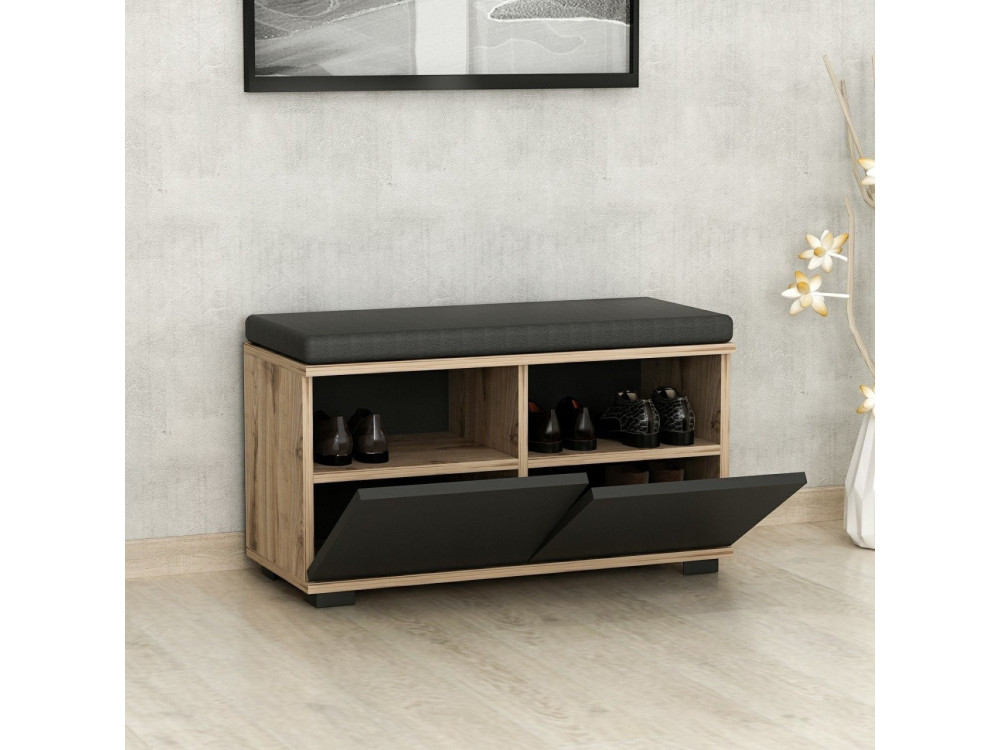 Sapateira de madeira "Drago" - 80 x 35 x 42 cm - Cinzento antracite