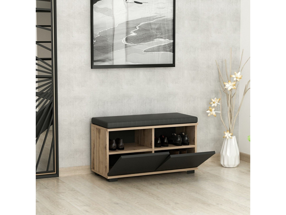 Sapateira de madeira "Drago" - 80 x 35 x 42 cm - Cinzento antracite
