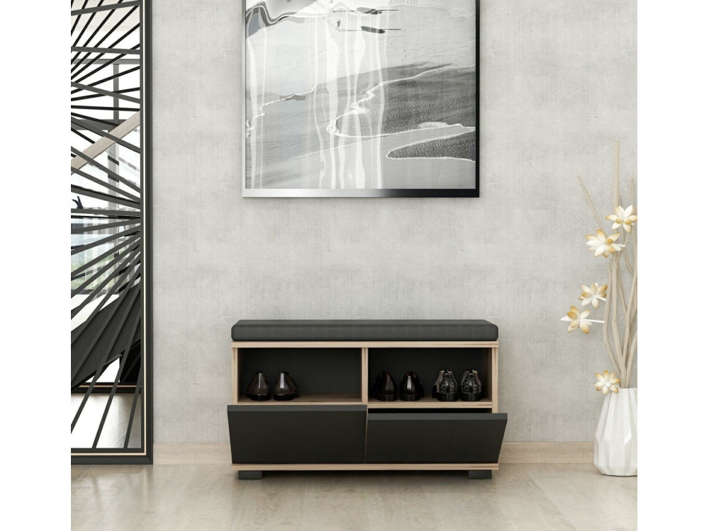 Sapateira de madeira "Drago" - 80 x 35 x 42 cm - Cinzento antracite