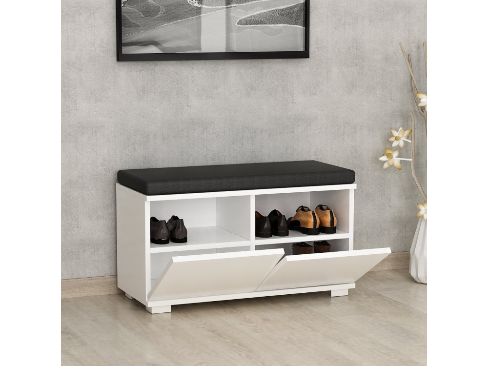 Sapateira de madeira "Drago" - 80 x 35 x 42 cm - Branco