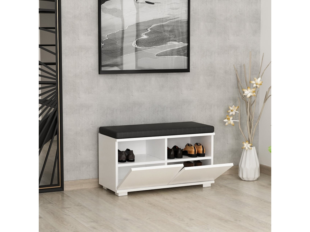 Sapateira de madeira "Drago" - 80 x 35 x 42 cm - Branco