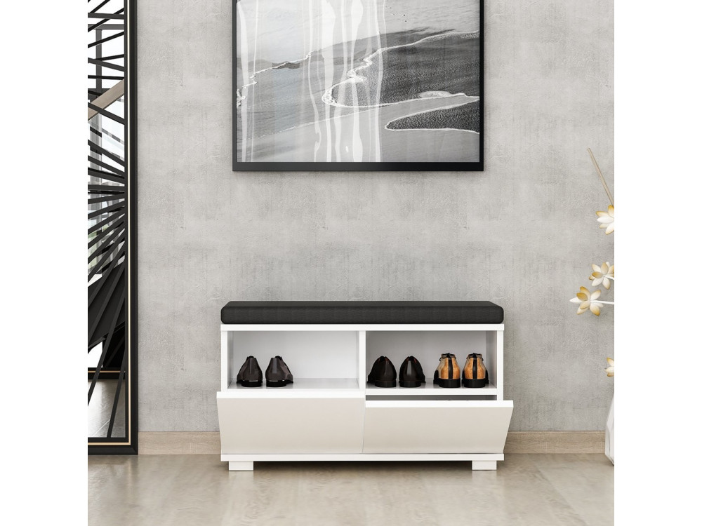 Sapateira de madeira "Drago" - 80 x 35 x 42 cm - Branco