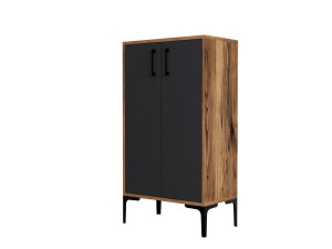 Sapateira de madeira "Prag" - 60 x 35 x 111 cm - Cinzento antracite