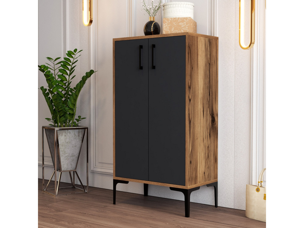 Sapateira de madeira "Prag" - 60 x 35 x 111 cm - Cinzento antracite