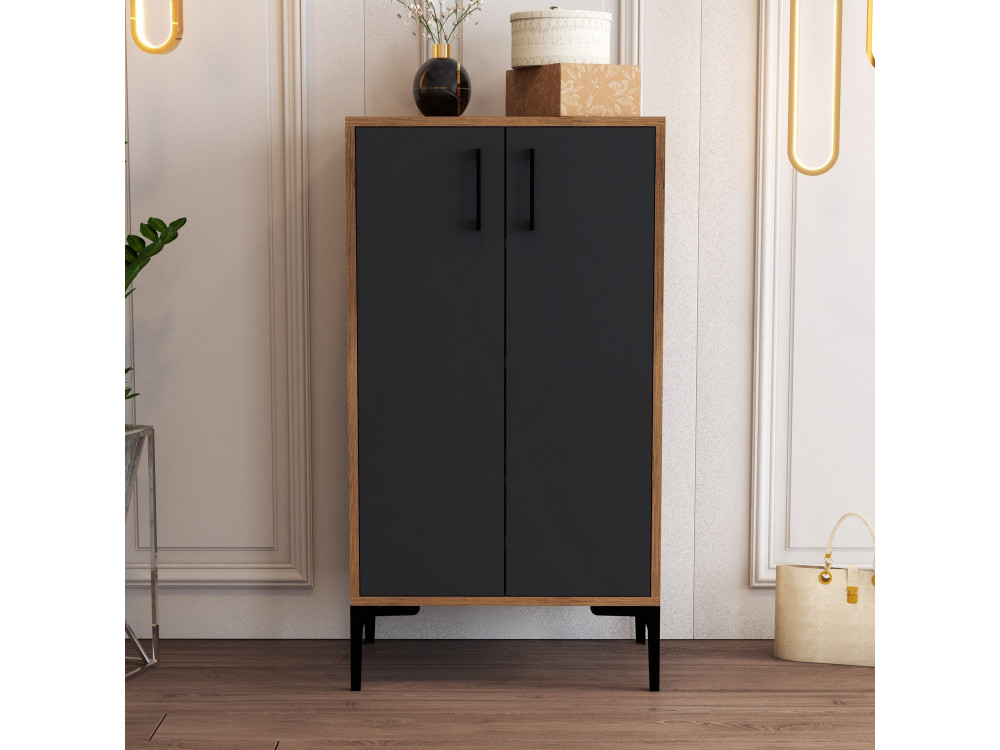 Sapateira de madeira "Prag" - 60 x 35 x 111 cm - Cinzento antracite