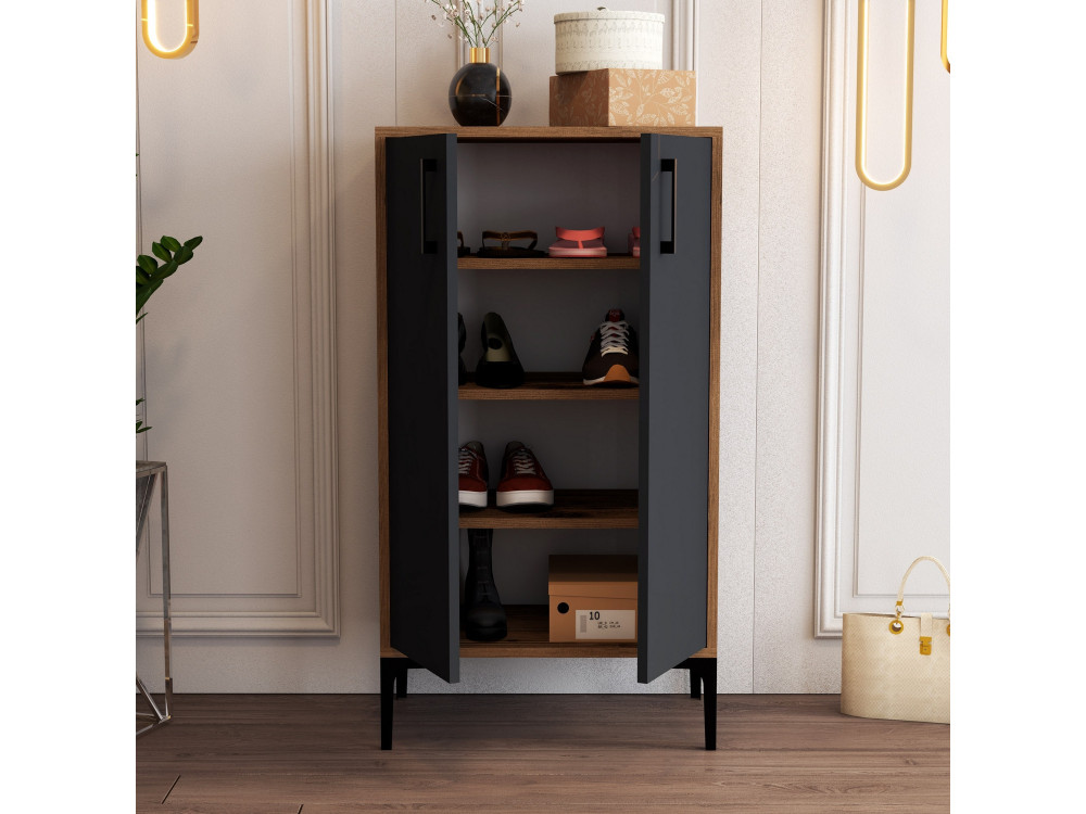 Sapateira de madeira "Prag" - 60 x 35 x 111 cm - Cinzento antracite