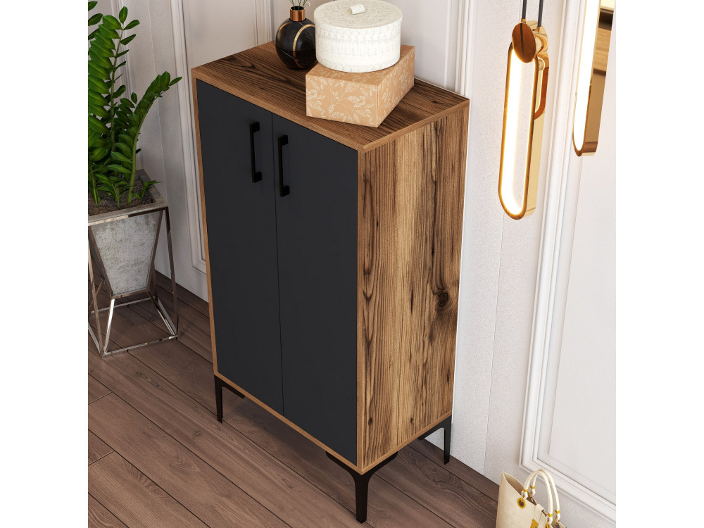Sapateira de madeira "Prag" - 60 x 35 x 111 cm - Cinzento antracite