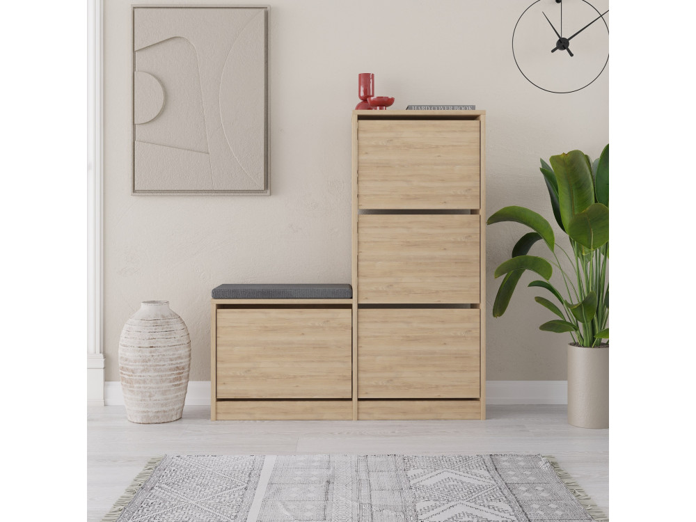 Sapateira de madeira "Dude" - 105 x 26 x 118 cm - Castanho