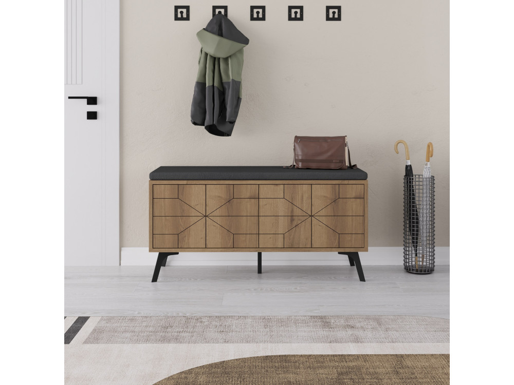 Sapateira de madeira "Dune" - 107 x 35 x 55 cm - Castanho