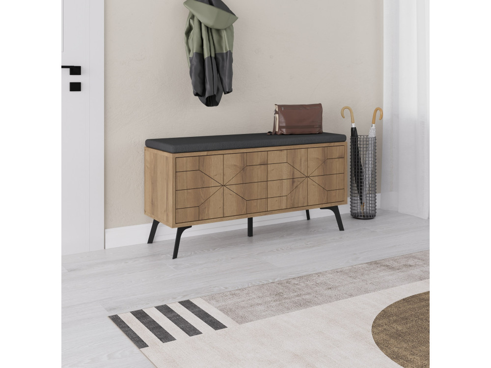 Sapateira de madeira "Dune" - 107 x 35 x 55 cm - Castanho