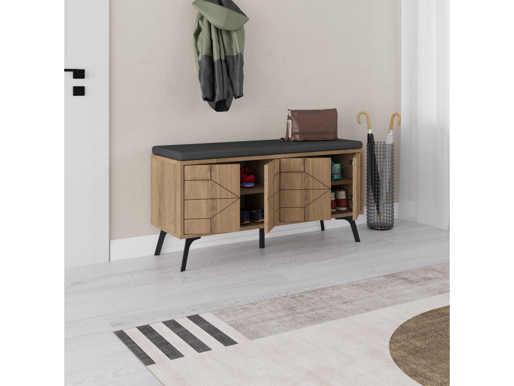 Sapateira de madeira "Dune" - 107 x 35 x 55 cm - Castanho