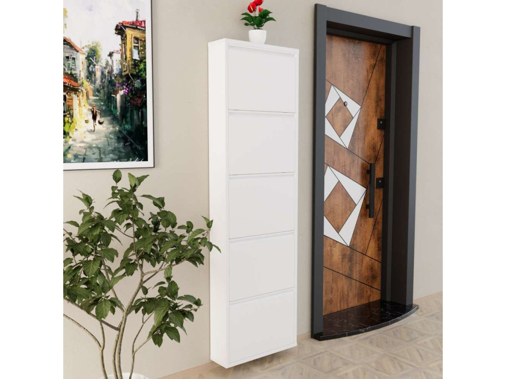 Sapateira metálica "Ayse" - 50 x 15 x 169 cm - Branco