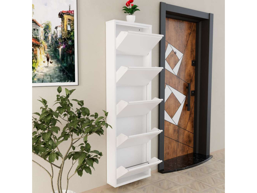 Sapateira metálica "Ayse" - 50 x 15 x 169 cm - Branco