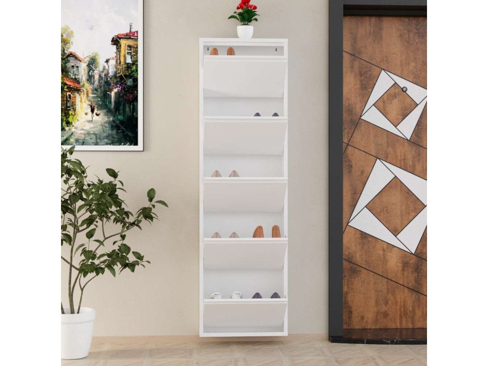 Sapateira metálica "Ayse" - 50 x 15 x 169 cm - Branco