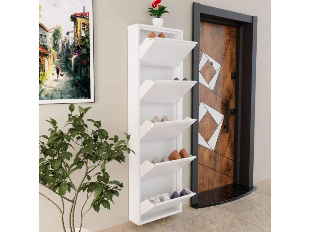 Sapateira metálica "Ayse" - 50 x 15 x 169 cm - Branco
