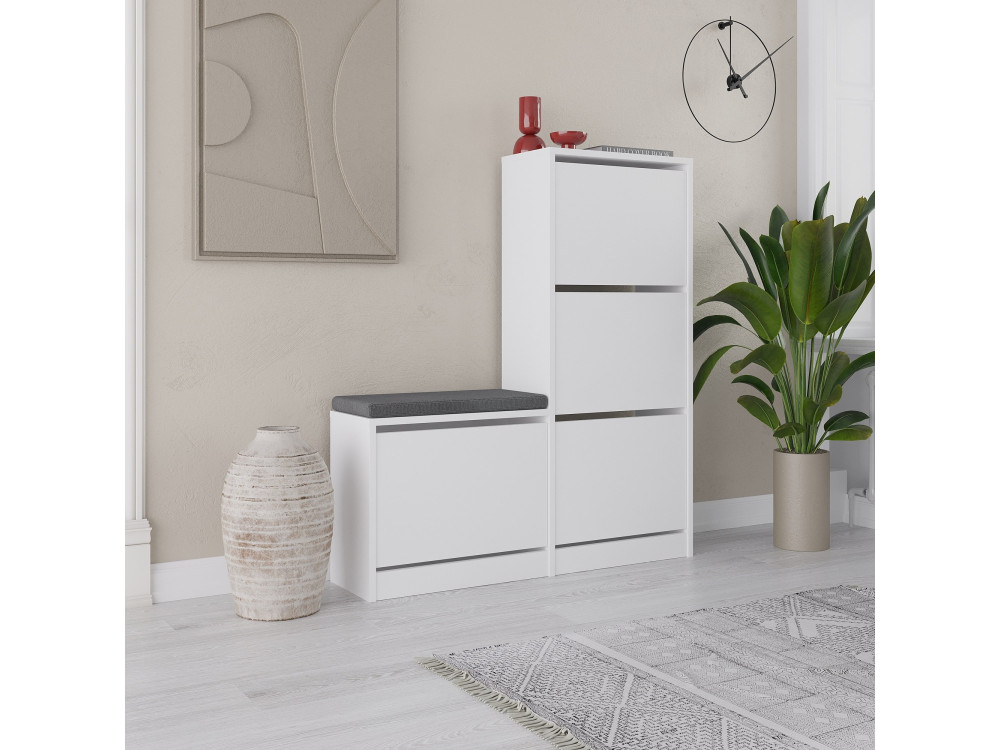 Sapateira de madeira "Dude" - 105 x 26 x 118 cm - Branco