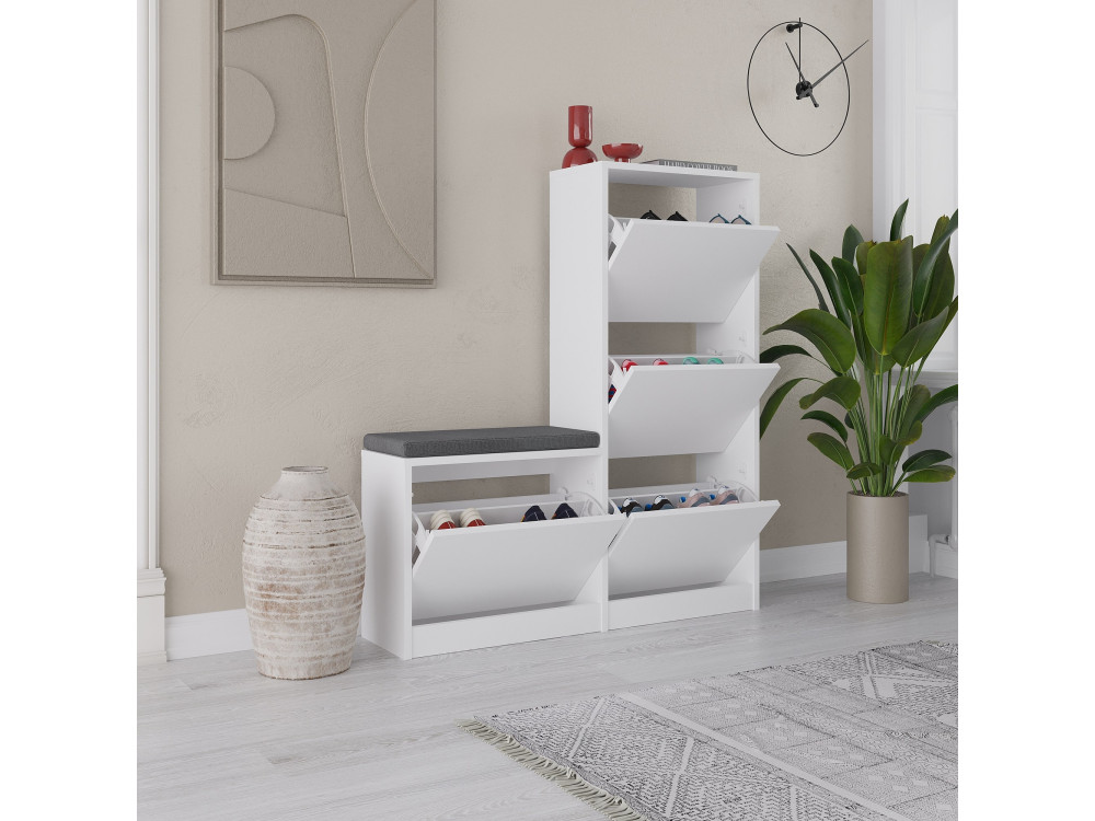 Sapateira de madeira "Dude" - 105 x 26 x 118 cm - Branco
