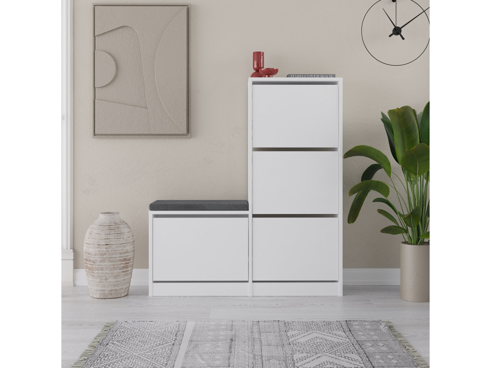 Sapateira de madeira "Dude" - 105 x 26 x 118 cm - Branco