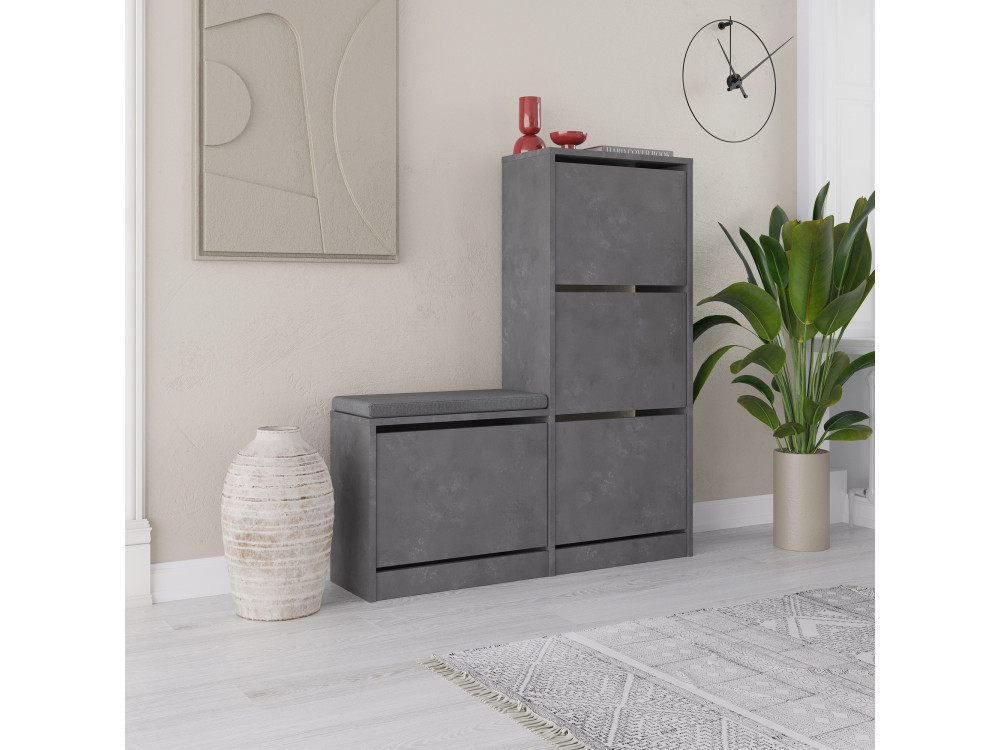Sapateira de madeira "Dude" - 105 x 26 x 118 cm - Cinzento