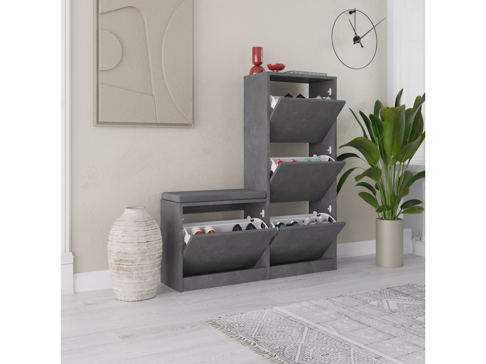 Sapateira de madeira "Dude" - 105 x 26 x 118 cm - Cinzento