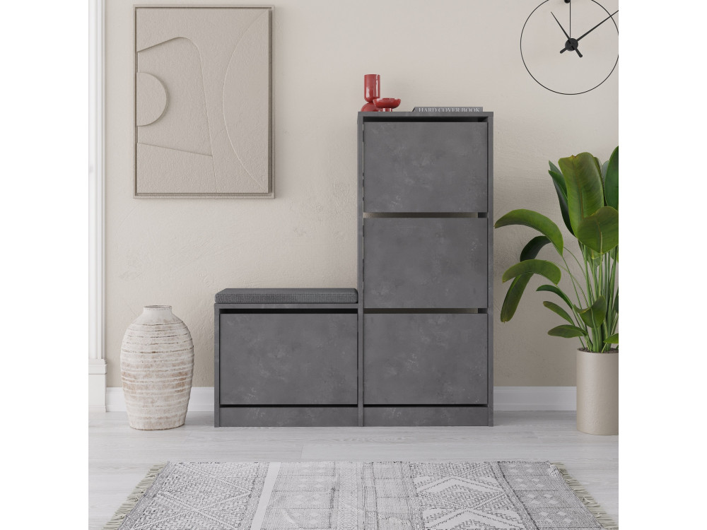 Sapateira de madeira "Dude" - 105 x 26 x 118 cm - Cinzento
