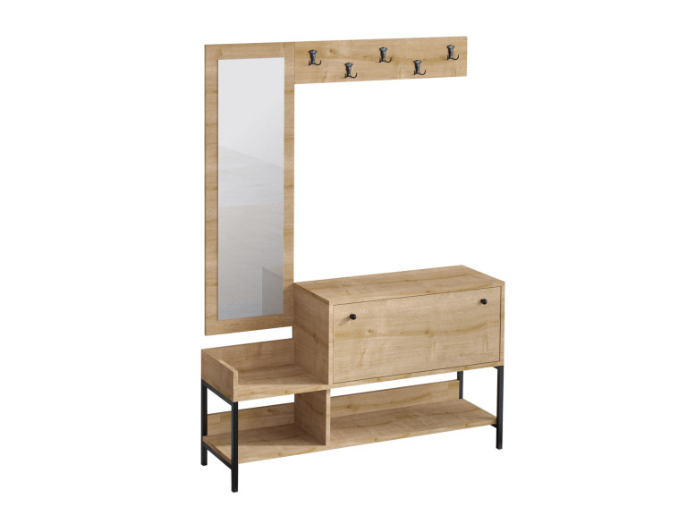 Sapateira de madeira "Nonso" com espelho - 120 x 35 x 70 cm - Bege