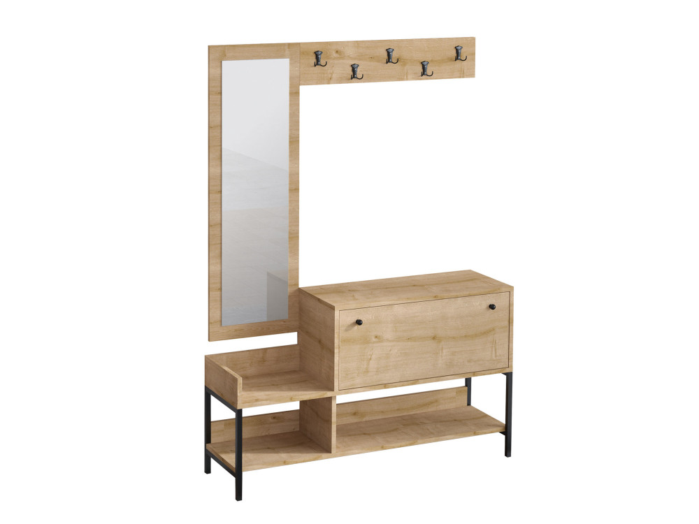 Sapateira de madeira "Nonso" com espelho - 120 x 35 x 70 cm - Bege