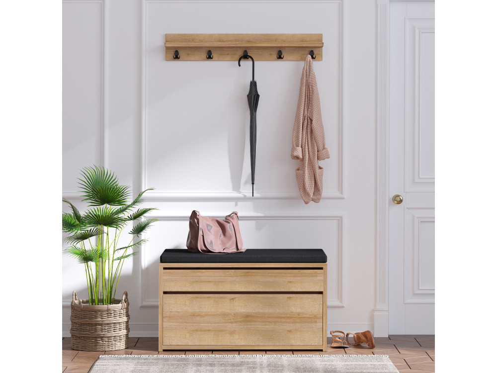 Sapateira de madeira "Boby" com banco - 80 x 35 x 42 cm - Bege