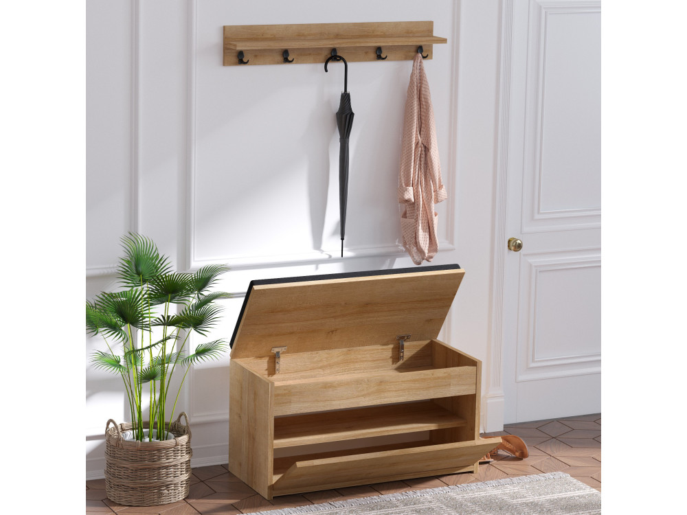 Sapateira de madeira "Boby" com banco - 80 x 35 x 42 cm - Bege