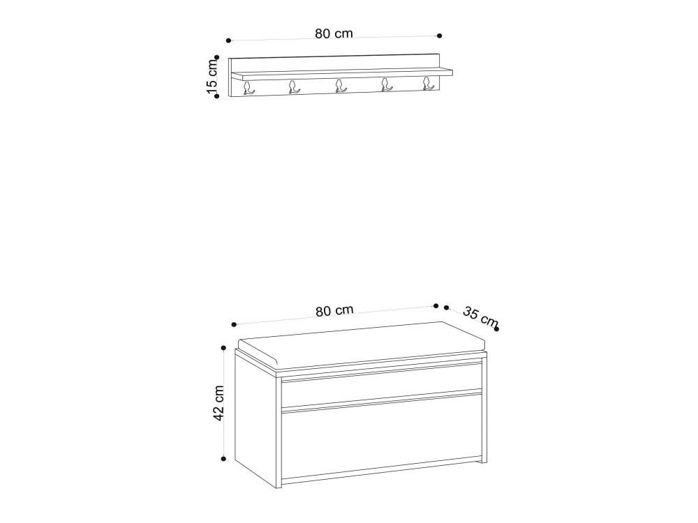 Sapateira de madeira "Boby" com banco - 80 x 35 x 42 cm - Bege