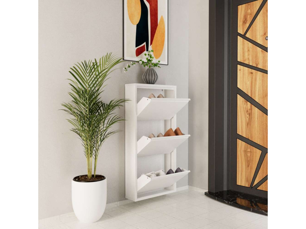 Sapateira metálica "Luna" - 50 x 15 x 103 cm - Branco