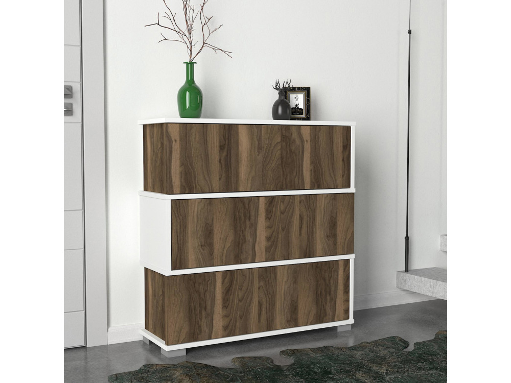 Sapateira de madeira "Napolyon" - 90 x 30 x 93 cm - Castanho