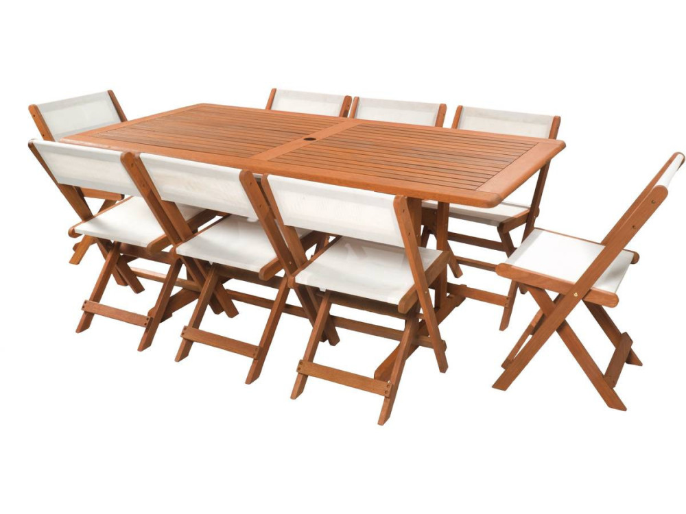 Móveis de jantar para jardim "Seoul" - 1 mesa + 8 cadeiras - Bordo - Bege