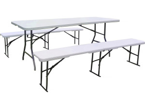 Conjunto de mesa de jardim dobrável + 2 bancos "Foldy" - Branco