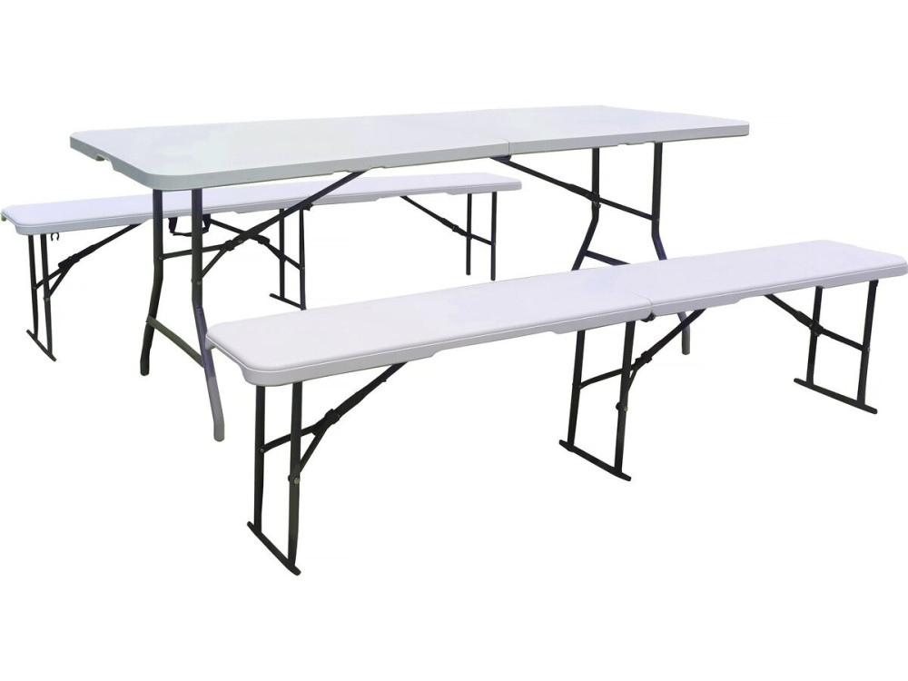 Conjunto de mesa de jardim dobrável + 2 bancos "Foldy" - Branco