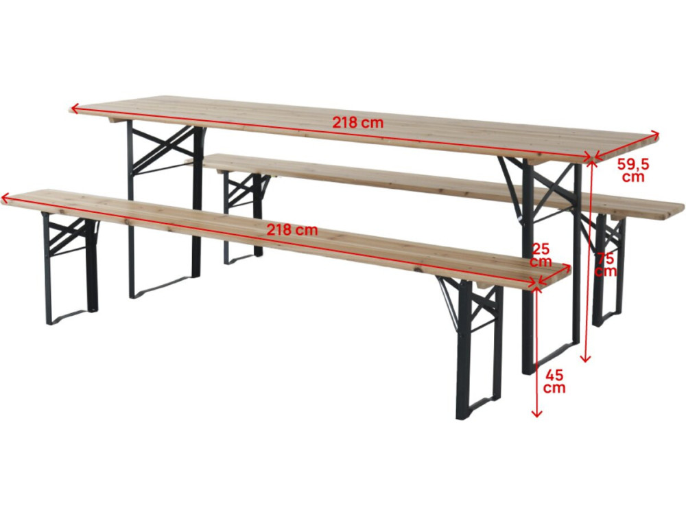 Mesa dobrável de jardim brasserie com 2 bancos "Lisboa" - 218 x 59,5 x 75 cm - Castanho