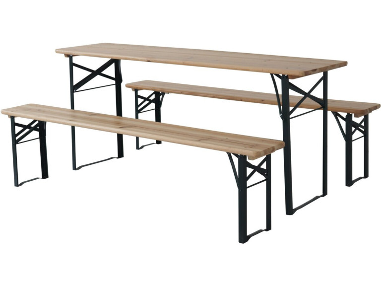 Mesa dobrável de jardim brasserie com 2 bancos "Lisboa" - 176 x 46 x 75 cm - Castanho