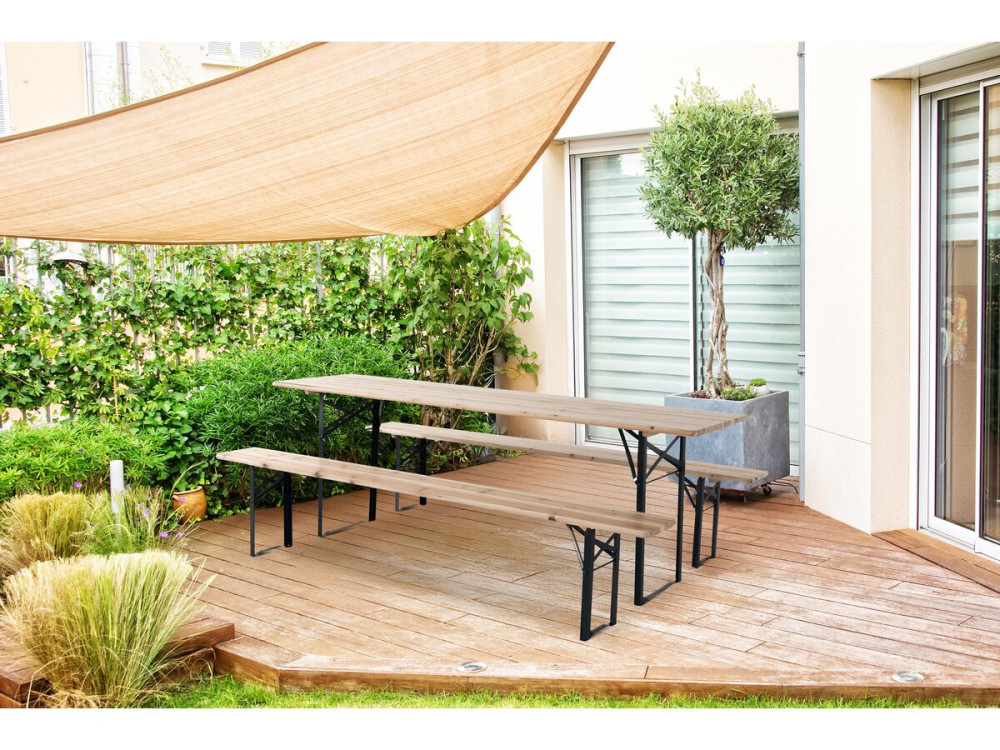 Mesa dobrável de jardim brasserie com 2 bancos "Lisboa" - 176 x 46 x 75 cm - Castanho