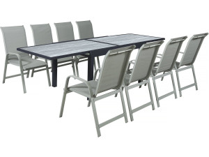 Mesa e cadeiras de jardim em alumínio extensível "Lagos" - 140/280 x 90 x 76 cm - 8 lugares sentados - Cinzento claro