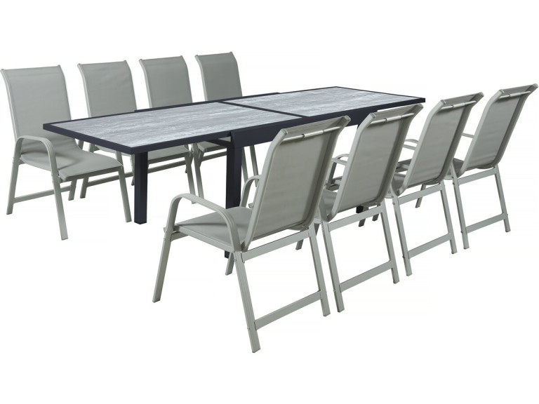 Mesa e cadeiras de jardim em alumínio extensível "Lagos" - 140/280 x 90 x 76 cm - 8 lugares sentados - Cinzento claro