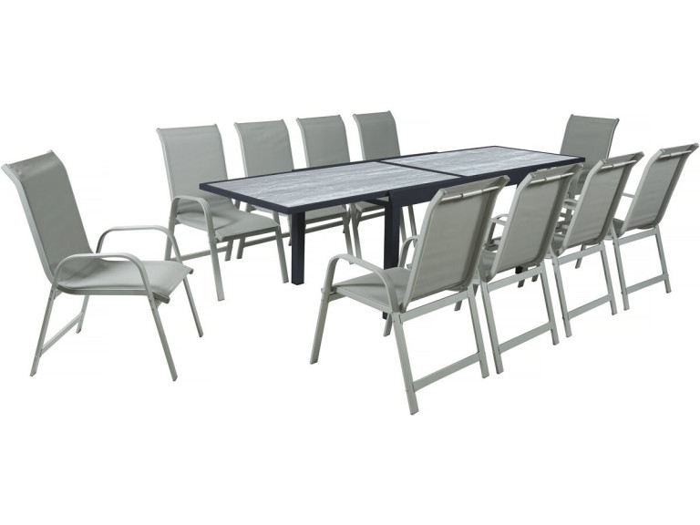 Mesa e cadeiras de jardim em alumínio extensível "Lagos" - 140/280 x 90 x 76 cm - 10 lugares sentados - Cinzento claro
