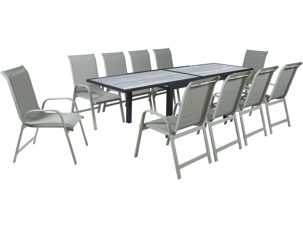 Mesa e cadeiras de jardim em alumínio extensível "Lagos" - 140/280 x 90 x 76 cm - 10 lugares sentados - Cinzento claro