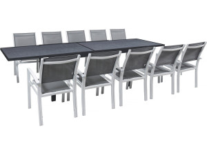 Conjunto de Mobiliário de Jardim Lagos - 200/320 x 105 x 76 cm - 10 Cadeiras - Cinza Escuro