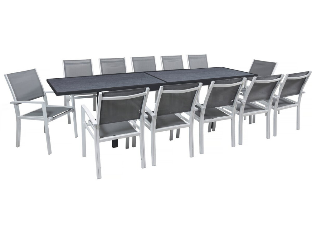 Conjunto de Mobiliário de Jardim Lagos - 200/320 x 105 x 76 cm - 12 Cadeiras - Cinza Escuro